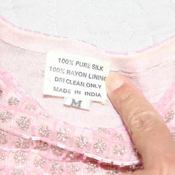 Vintage Womens Pink Beaded Silk Dress *with flaws* Size Medium - Picture 8 of 10